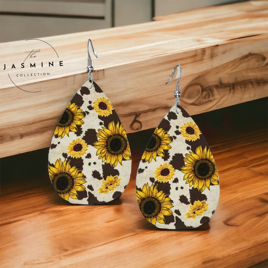 Sunflower Cow Print Earrings