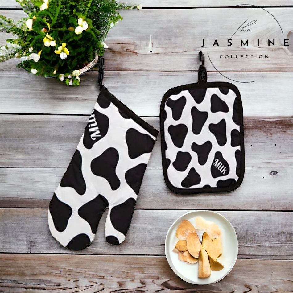 Cow Print Insulated Glove and Pad