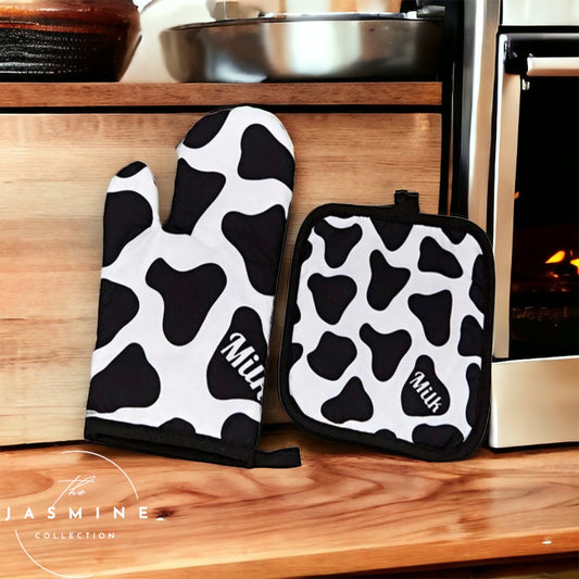 Cow Print Insulated Glove and Pad